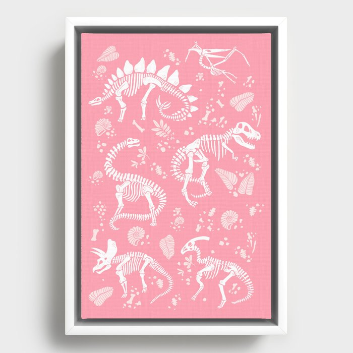 Excavated Dinosaur Fossils in Candy Pink Framed Canvas
