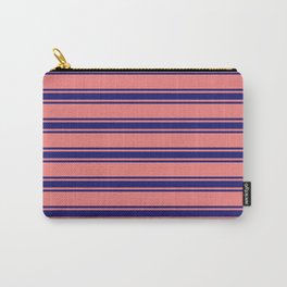 [ Thumbnail: Light Coral and Midnight Blue Colored Striped/Lined Pattern Carry-All Pouch ]
