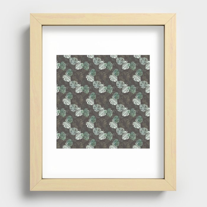 Tropical Monstera Leaves Pattern Recessed Framed Print