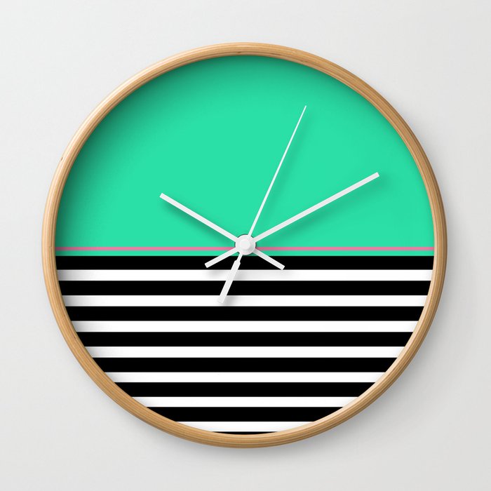 Black + White And Teal Wall Clock