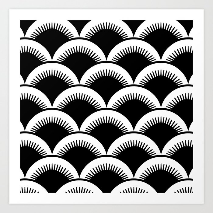 Japanese Fish Scales Black And White Art Print By Tonymagner