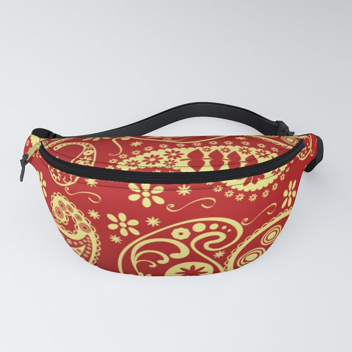 Red And Gold Bandana Paisley Christmas Pattern Fanny Pack