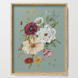Colorful Wildflower Bouquet on Blue Serving Tray