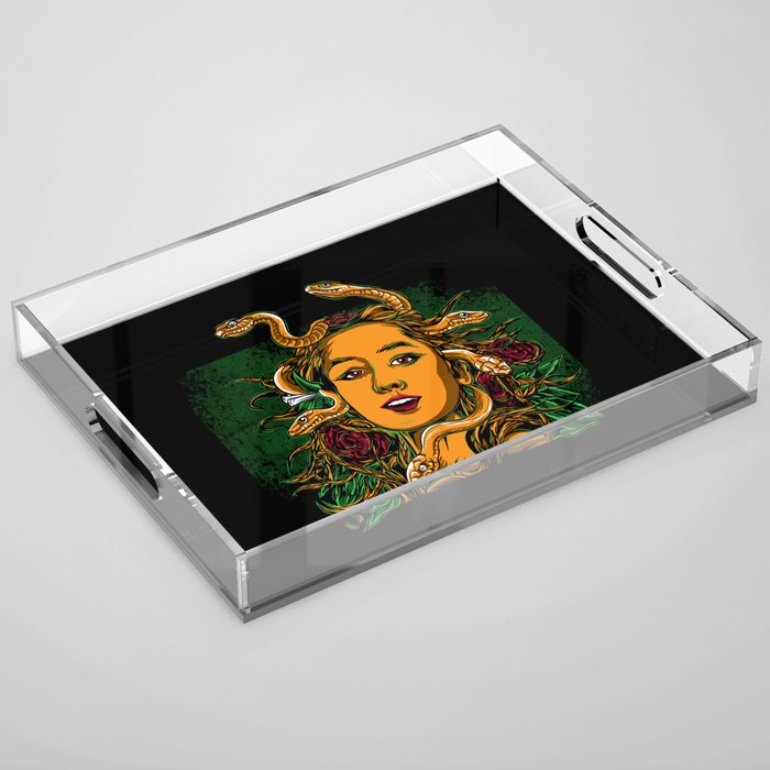 Vintage Medusa Mythology Drawing Acrylic Tray