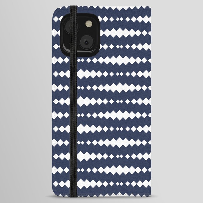 Navy Blue and White Geometric Horizontal Striped Pattern iPhone Wallet Case