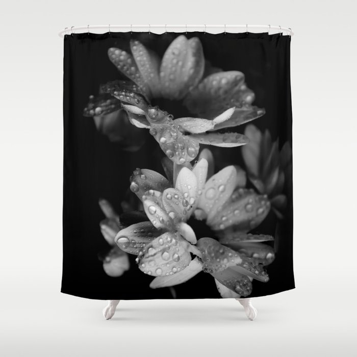 Flower And Drops Black White Shower Curtain