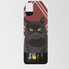 Black cat on a modern red and white diamond pattern background Android Card Case