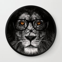 Black Lion with Glasses Wall Clock