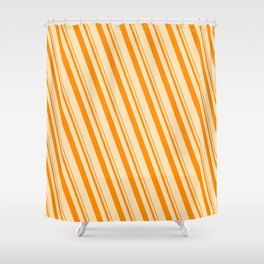 [ Thumbnail: Dark Orange & Beige Colored Lined/Striped Pattern Shower Curtain ]
