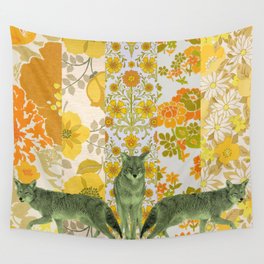 Coyotes in the Wallpaper (Green and Gold) Wall Tapestry