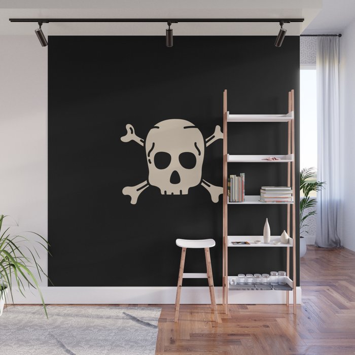 Skeleton with bones. Pirate sketch icon. Doodle hand drawn illustration Wall Mural