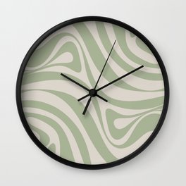 New Groove Retro Swirl Abstract Pattern in Sage and Beige Wall Clock