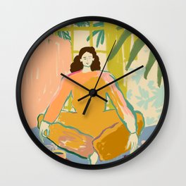 SAFE SPACE Wall Clock | Space, Lemons, Plants, Home, Digital, Curated, Mindfulness, Yellow, Woman, Sandrapoliakov 