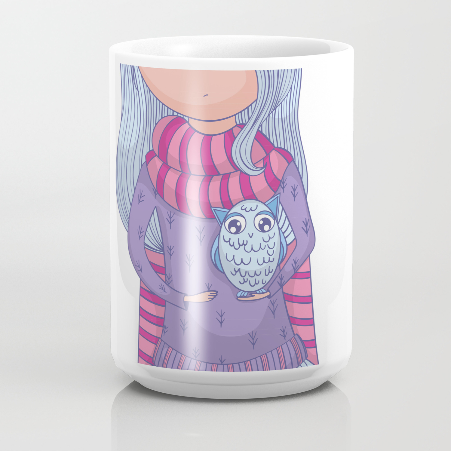 Cute Anime Girl In Tutu And Winter Clothes With Owl Cartoon