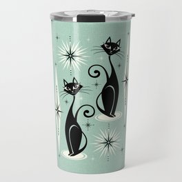 Mid Century Meow Retro Atomic Cats Mint Travel Mug | Diamond, Vintagemint, Atomic, Retrocat, Black, Fifties, Mintgreen, Digital, Cats, Ivory 