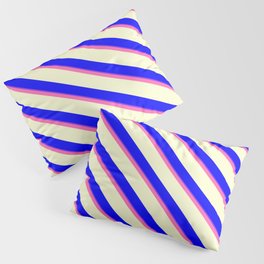 [ Thumbnail: Hot Pink, Light Yellow, Blue, and Purple Colored Lined Pattern Pillow Sham ]