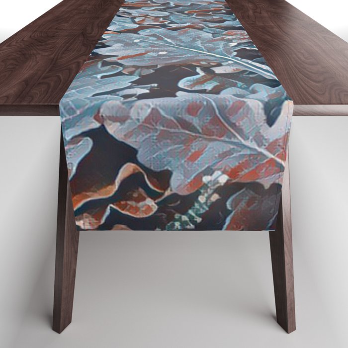 Countryside Bluish Dried Leaves Artwork Print Table Runner