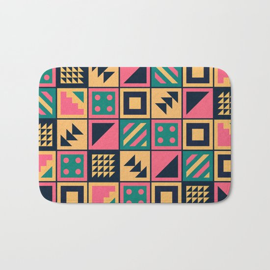 Colorful Geometric Floor Tile Pattern Bath Mat