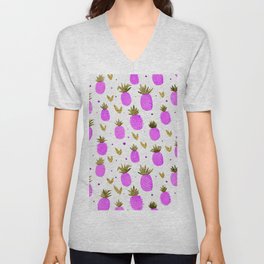 Watercolor pineapples - magenta and gold V Neck T Shirt