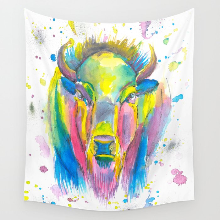 Buffalo Watercolor Painting Wall Tapestry By Elliewatercolorart