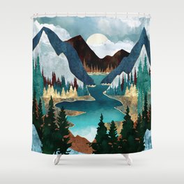 Shower Curtain Decor Mountain Peaks Fog and Pine Ink Painting Pattern Curtains 