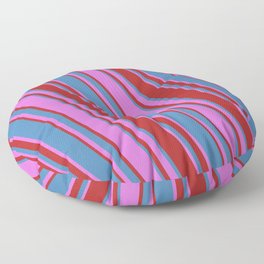 [ Thumbnail: Orchid, Red & Blue Colored Lined/Striped Pattern Floor Pillow ]
