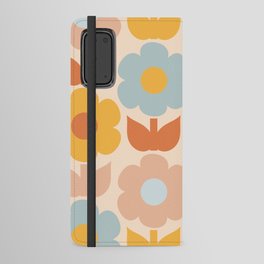 Primrose Flowers Retro Floral Pattern in Muted Apricot Blush Mustard Ice Blue Android Wallet Case
