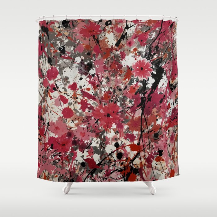 Pink Splash Paint Floral Abstract Shower Curtain