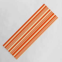 [ Thumbnail: Red and Beige Colored Lined Pattern Yoga Mat ]