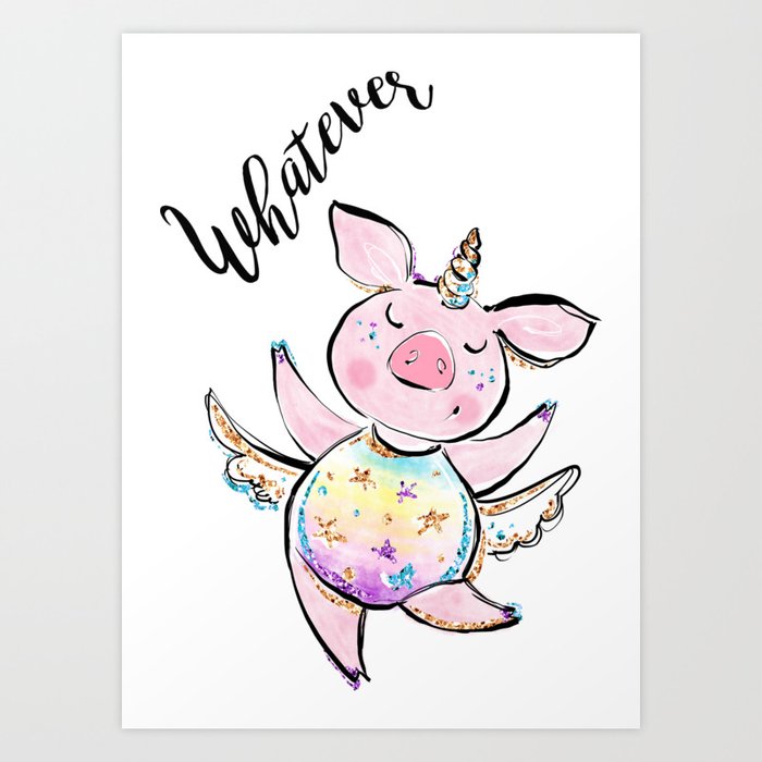 Funny pig lover gift women, Flying pig, Pig Unicorn, Unicorn pig, Flying piggy Unicorn Art Print