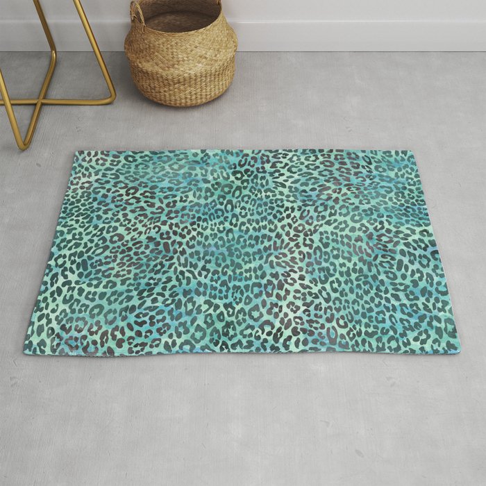 Green Leopard Print Rug by Aloke Design Society6