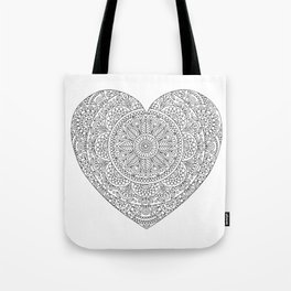 Mandala Heart with Flowers and Leaves for Adult Coloring Tote Bag