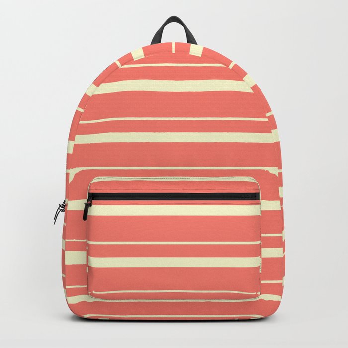 Salmon & Light Yellow Colored Stripes Pattern Backpack
