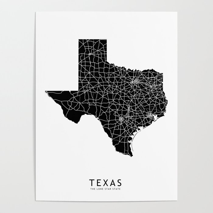 Texas Black Map Poster
