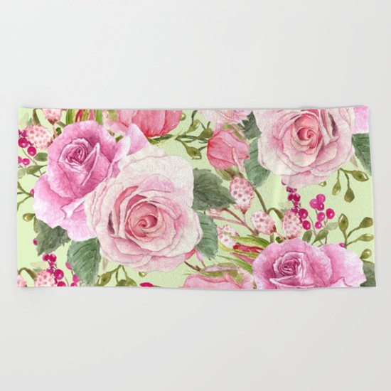 Watercolor Roses #5 Beach Towel
