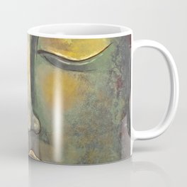 Rusty Golden Buddha Face - Zen and Balance Watercolor Painting Coffee Mug