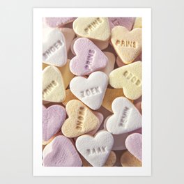 Valentine's pastel sugar hearts - dutch kiss sweet candy - food photography Art Print