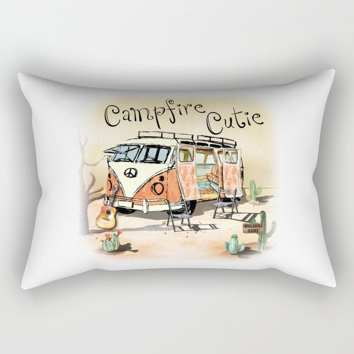Campfire Cutie Vintage Camping Rectangular Pillow