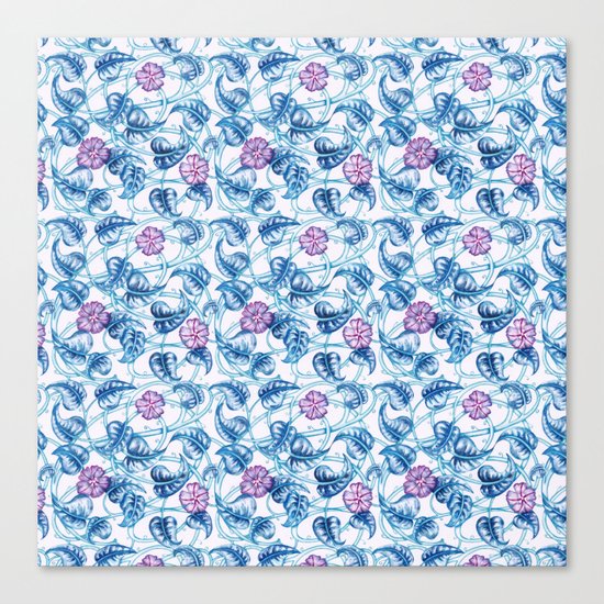 Ipomea Flower_ Morning Glory Floral Pattern Canvas Print