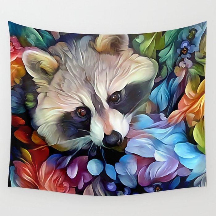 Peekaboo Raccoon Wall Tapestry
