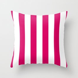 Bright Pink Peacock and White Wide Vertical Cabana Tent Stripe Throw Pillow