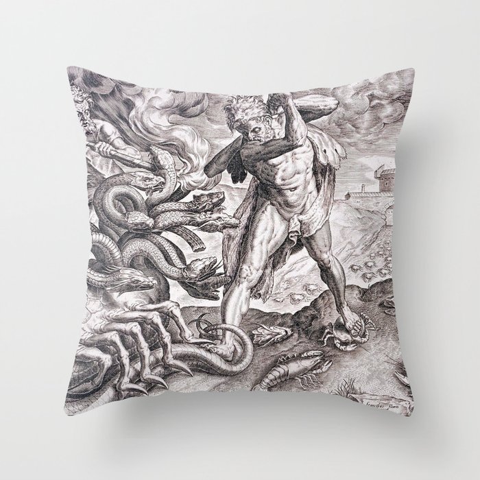 Hercules Killing the Lernean Hydra - Cornelis Cort  Throw Pillow