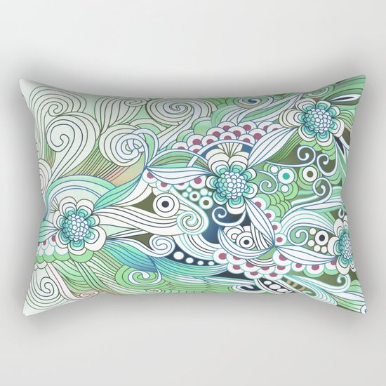 Zentangle Flower fire, green doodle Rectangular Pillow