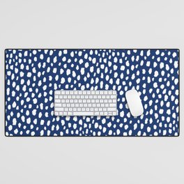 Handmade polka dot brush strokes (white/navy blue) Desk Mat