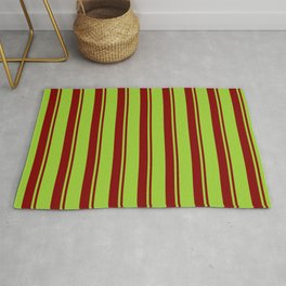 [ Thumbnail: Green and Maroon Colored Striped Pattern Rug ]