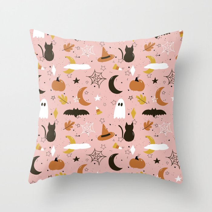Sweet and Spooky Halloween - Pink Throw Pillow