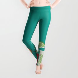 Summer Fruity Cocktail Party on Teal Background Leggings