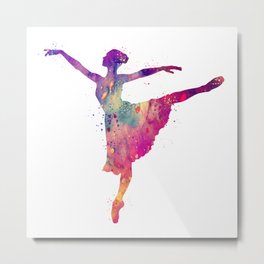 Ballerina Girl Art Colorful Watercolor Gift Dance Art Ballet Decor Metal Print