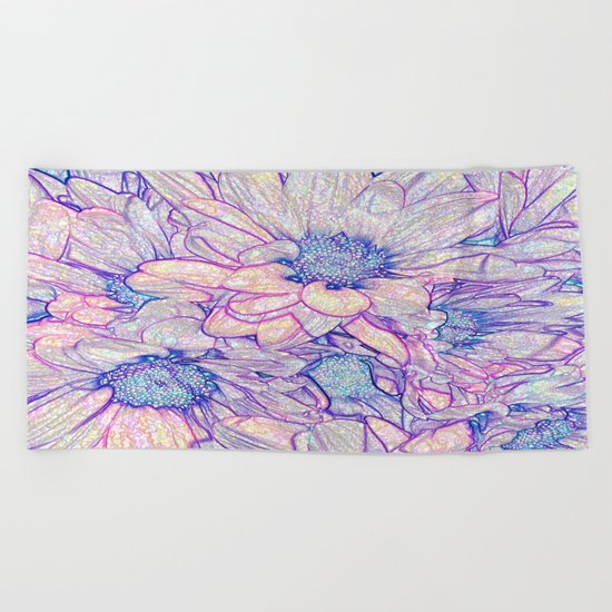 Colorful Floral Sketch Abstract Beach Towel
