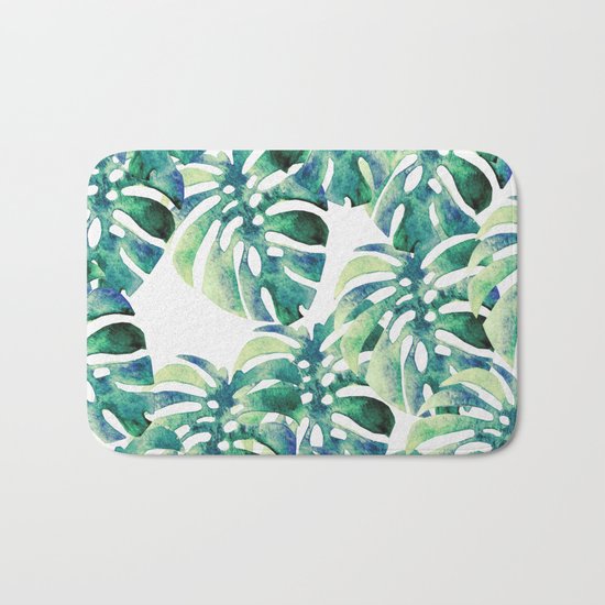 Monstera Pattern Green Bath Mat